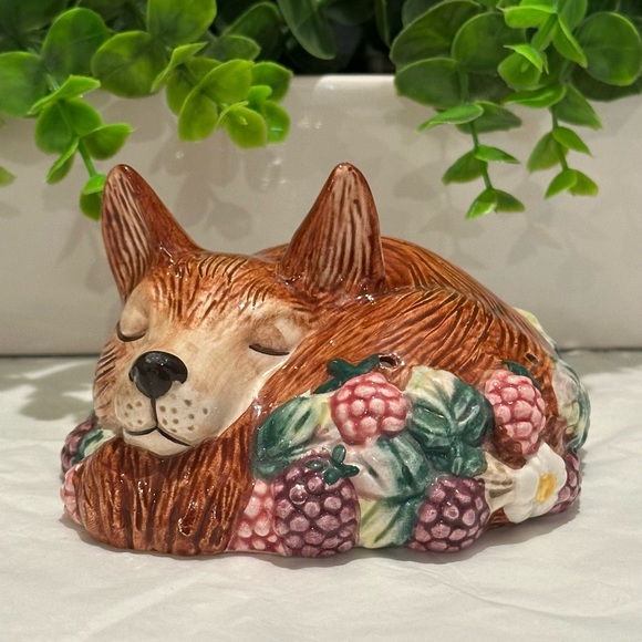 Vintage 1990 Fitz and Floyd Reynard Inspired Sleeping Red Fox Potpourri Holder - Picture 2 of 7